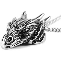 HZMAN Stainless Steel Dragon Head Pendant Necklace for Men Women Vintage Gothic 22+2“ Chain