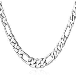 U7 Stainless Steel Figaro Chain|Width 3mm-12mm|Length 16 Inch to 32 Inch|Italian Style Flat Link Necklace for Men and Women, Gift Box Packed