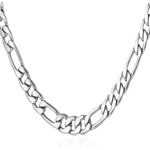 U7 Stainless Steel Figaro Chain|Width 3mm-12mm|Length 16 Inch to 32 Inch|Italian Style Flat Link Necklace for Men and Women, Gift Box Packed
