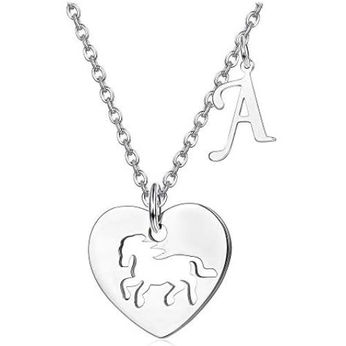 HAIAISO Horse Necklaces for Girls,Personalized Initial Pendant Necklace Horse Gifts for Girls Dainty Horse Jewelry Stainless Steel Letter Necklace for Girls Women