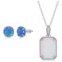 Rectangle-Shaped 20x15mm Created Blue/White Opal with Cubic Zirconia Beaded Border 18’’ Pendant Necklace Including a 6mm Round Blue Created Opal Stud Earrings Sterling Silver Jewelry Set for Women or Teens