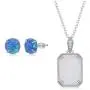 Rectangle-Shaped 20x15mm Created Blue/White Opal with Cubic Zirconia Beaded Border 18’’ Pendant Necklace Including a 6mm Round Blue Created Opal Stud Earrings Sterling Silver Jewelry Set for Women or Teens