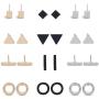 12 Pairs Tiny Stud Earrings Set for Men Women - Black Silver Golden Square Round Bar Triangle Stud Earrings Jewelry