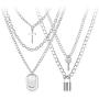 BVROSKI Chains Necklace for Eboy Egirl Men Male Emo Goth Women Teen Girls Boys,2 Layered Lock Key Pendants Necklaces Set,Stainless Steel Jewelry Pack for Pants Punk Play