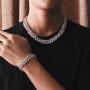 PY Bling 15mm Hip Hop Full Iced Out 18K Gold/White Rose Gold Plated Miami Cuban Link Chain Choker CZ Lab Diamond Necklace/Bracelet 8.5''-24'' for Men and Women