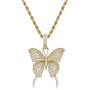 TOPGRILLZ Fully Iced Out Lab Diamond Butterfly Chain Pendant Necklace for Women 14K Real Gold Plated Birthday Gifts