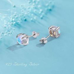 Moonstone Earrings 925 Sterling Silver Round Synthetic Moonstone Stud Earrings Moonstone Jewelry for Women Hypoallergenic Earrings for Sensitive Ears