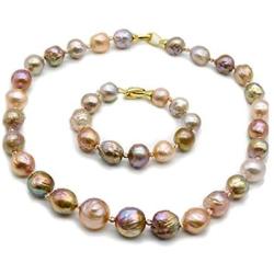 Rakumi AAA10-12mm Multi-colord Freshwater Cultured Baroque Pearl Necklace and Bracelet Jewelry Set