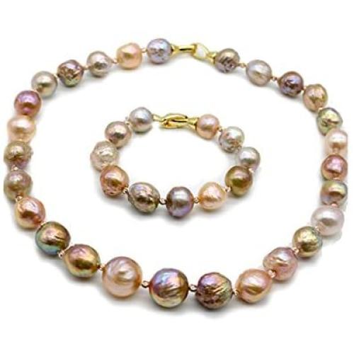 Rakumi AAA10-12mm Multi-colord Freshwater Cultured Baroque Pearl Necklace and Bracelet Jewelry Set