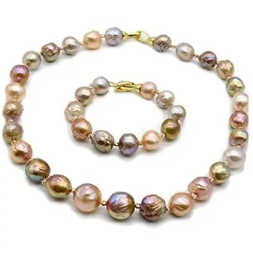 Rakumi AAA10-12mm Multi-colord Freshwater Cultured Baroque Pearl Necklace and Bracelet Jewelry Set Rakumi AAA10-12mm Multi-colord Freshwater Cultured Baroque Pearl Necklace and Bracelet Jewelry Set