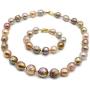 Rakumi AAA10-12mm Multi-colord Freshwater Cultured Baroque Pearl Necklace and Bracelet Jewelry Set