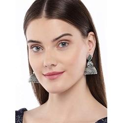 Aheli Indian Traditional Bollywood Silver Oxidized Peacock Jhumki Jhumka Earrings for Women (Blue)