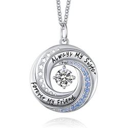 JXJL Sister/Friendship/Mother/Daughter Necklace Always Forever My Friend Sterling Silver Circle Pendant Family Jewelry Set Birthday for Women Girls