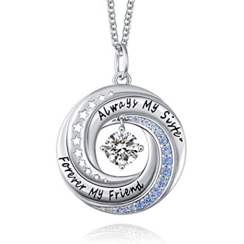 JXJL Sister/Friendship/Mother/Daughter Necklace Always Forever My Friend Sterling Silver Circle Pendant Family Jewelry Set Birthday for Women Girls