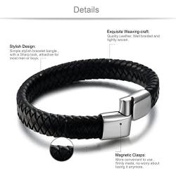 Jstyle Braided Leather Bracelets for Men Bangle Bracelets Fashion Magnetic Clasp 7.5-8.5 Inch
