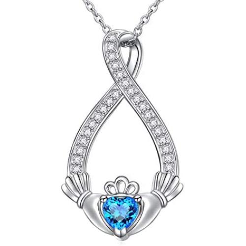 DAOSHANG 925 Sterling Silver High Polish Infinity Good Luck Irish Claddagh Pendant Necklace for Women