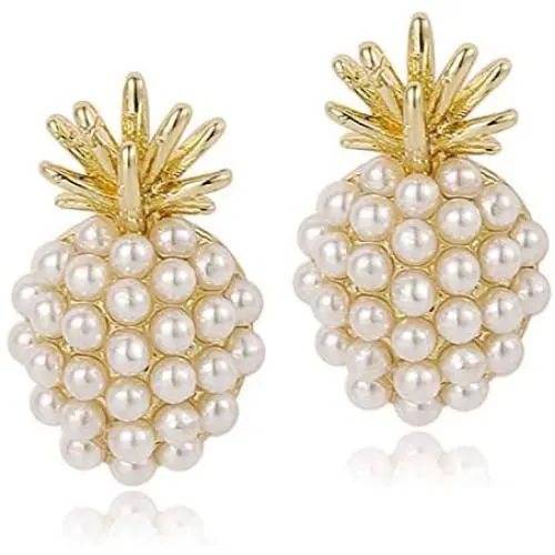 ANDPAI Unique Handmade Classic Imitation Pearl Pineapple Stud Earrings Pearl Fruit Dangle Drop Earrings for Women Lovely Female Fashion Statement Earrings Jewelry