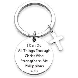 TOGON Christian Keychain I Can Do All Things Through Christ Who Strengthens Me Religious Keychain Scripture Jewelry Inspirational Gift for Her