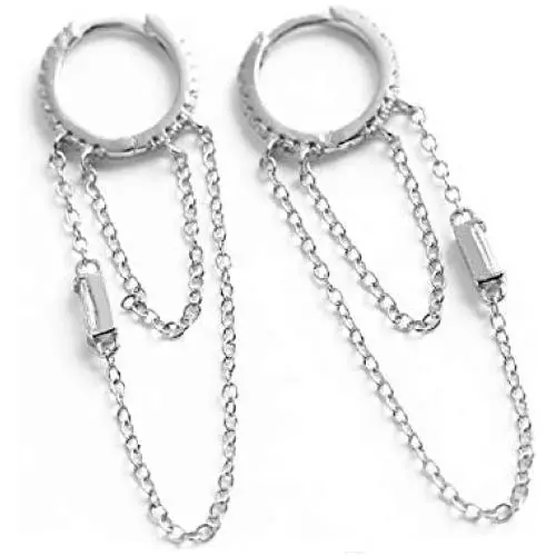 CZ Chain Dangle Drop Small Hoop Cuff Earrings S925 Sterling Silver for Women Girls Cartilage Sensitive Ears Fashion Elegant Chic Cubic Zirconia Threader Tassel Dangling Hypoallergenic Gifts CZ Chain Dangle Drop Small Hoop Cuff Earrings S925 Sterling Silver for Women Girls Cartilage Sensitive Ears Fashion Elegant Chic Cubic Zirconia Threader Tassel Dangling Hypoallergenic Gifts