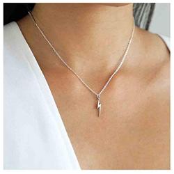 Olbye Thunder Necklace Lightning Bolt Necklace Minimalist Choker for Women and Girls Jewelry Gifts Lightning Charm (Silver)