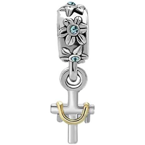 ReisJewelry Cross Charm Dangle Flower Charms Spacer Beads for Bracelets