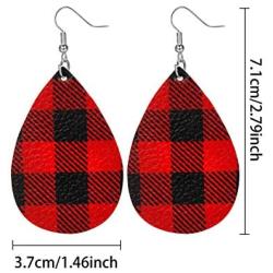 8 Pairs Christmas Plaid Earrings Faux Leather Dangle Earrings Checkered Teardrop Earrings Lightweight Plaid Leather Earrings for Women