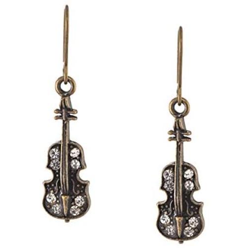 Spinningdaisy Antique Bronze Musical Instrument Dangle Earrings