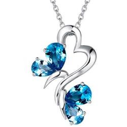 FANCIME September Birthstone Sterling Silver Butterfly Necklace Synthetic Blue Spinel Created Sapphire Dainty Pendant Fine Gifts Jewelry for Women Girls 18''