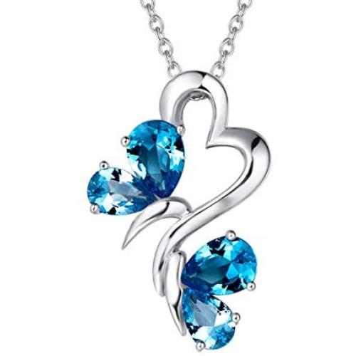 FANCIME September Birthstone Sterling Silver Butterfly Necklace Synthetic Blue Spinel Created Sapphire Dainty Pendant Fine Gifts Jewelry for Women Girls 18''