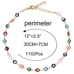 2Pcs Trendy 14k Gold Plated Colorful Difform Cute Circle Evil Eye Beaded Lucky Protection Necklaces Amulet Bracelets Set for Women Girls Popular Jewelry