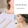 Minimal Long Circle Bar Earrings 18k Gold Plated Drop Line Dangle Geometric jewelry for Women Girls Minimal Long Circle Bar Earrings 18k Gold Plated Drop Line Dangle Geometric jewelry for Women Girls