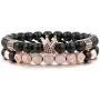 FUNEIA 2PCS 8mm Crown King Charm Beads Bracelet for Men Women Natural Black Matte Onyx Stone Beads, 7.5''