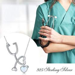TRISHULA 925 Sterling Silver Stethoscope Pendant Opal Jewelry Nurse Themed Necklace for Women
