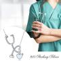 TRISHULA 925 Sterling Silver Stethoscope Pendant Opal Jewelry Nurse Themed Necklace for Women