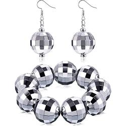 Tatuo 3 Pieces Disco Costume Disco Ball Bracelet Disco Ball Earrings 70s Disco Jewelry