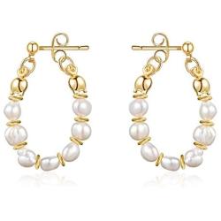 Pearl Hoop Vintage Earring Silver Handmade Culture Barque Dainty Circle Dangle Geometric Hypoallergenic 18K Gold Plated Jewelry for Women