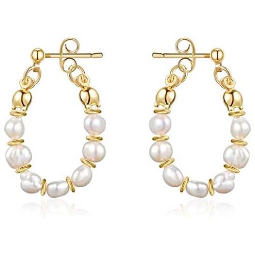 Pearl Hoop Vintage Earring Silver Handmade Culture Barque Dainty Circle Dangle Geometric Hypoallergenic 18K Gold Plated Jewelry for Women