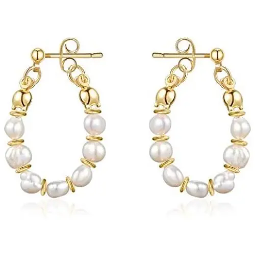 Pearl Hoop Vintage Earring Silver Handmade Culture Barque Dainty Circle Dangle Geometric Hypoallergenic 18K Gold Plated Jewelry for Women Pearl Hoop Vintage Earring Silver Handmade Culture Barque Dainty Circle Dangle Geometric Hypoallergenic 18K Gold Plated Jewelry for Women
