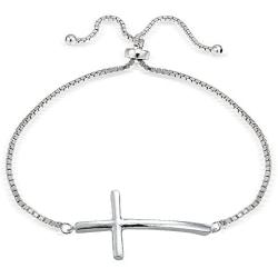 Hoops & Loops Sterling Silver Cross Polished Adjustable Bracelet