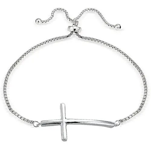 Hoops & Loops Sterling Silver Cross Polished Adjustable Bracelet Hoops & Loops Sterling Silver Cross Polished Adjustable Bracelet