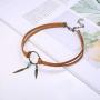 Finrezio Leather Choker Necklace Earring Set for Women Girls Handmade Bohemian Dream Catcher Long Faux Feather Drop Dangle Earrings Retro Necklace Jewelry Set
