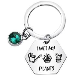 KUIYAI Funny Gardening Keychain I Wet My Plants with Green Birthstone Charm Keyring Plant Lover Gift Florist Jewelry