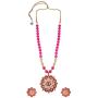 Efulgenz Indian 14 K Gold Plated Pink Faux Pearl Beads Floral Pendant Satement Necklace Earrings Fashion Costume Jewelry Set