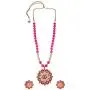 Efulgenz Indian 14 K Gold Plated Pink Faux Pearl Beads Floral Pendant Satement Necklace Earrings Fashion Costume Jewelry Set