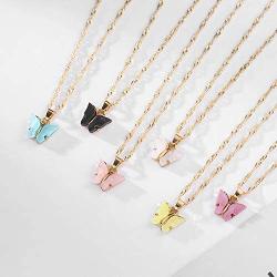 Butterfly Necklace Earrings Set Colorful Acrylic Charm Hoop Earring Fashion Jewelry Gifts for Women Girls