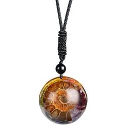 iSTONE 7 Chakra Gemstone Crystal Necklace Energy Healing Crystals Chakra Necklace Resin Ammonite Fossil Spiral Necklace