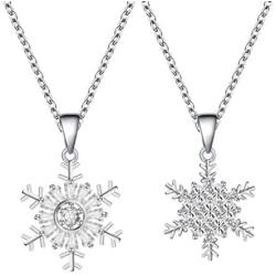 XIAOLI 2Pcs Crystal Zircon Snowflake Stainless Steel Pendant Necklace Set Women Girls Jewelry