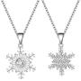 XIAOLI 2Pcs Crystal Zircon Snowflake Stainless Steel Pendant Necklace Set Women Girls Jewelry