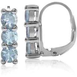 Silvershake 1.92ct. 3 Stone 4mm Genuine Blue Topaz White Gold Plated 925 Sterling Silver Leverback Earrings