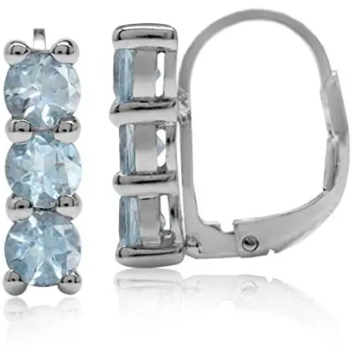 Silvershake 1.92ct. 3 Stone 4mm Genuine Blue Topaz White Gold Plated 925 Sterling Silver Leverback Earrings Silvershake 1.92ct. 3 Stone 4mm Genuine Blue Topaz White Gold Plated 925 Sterling Silver Leverback Earrings